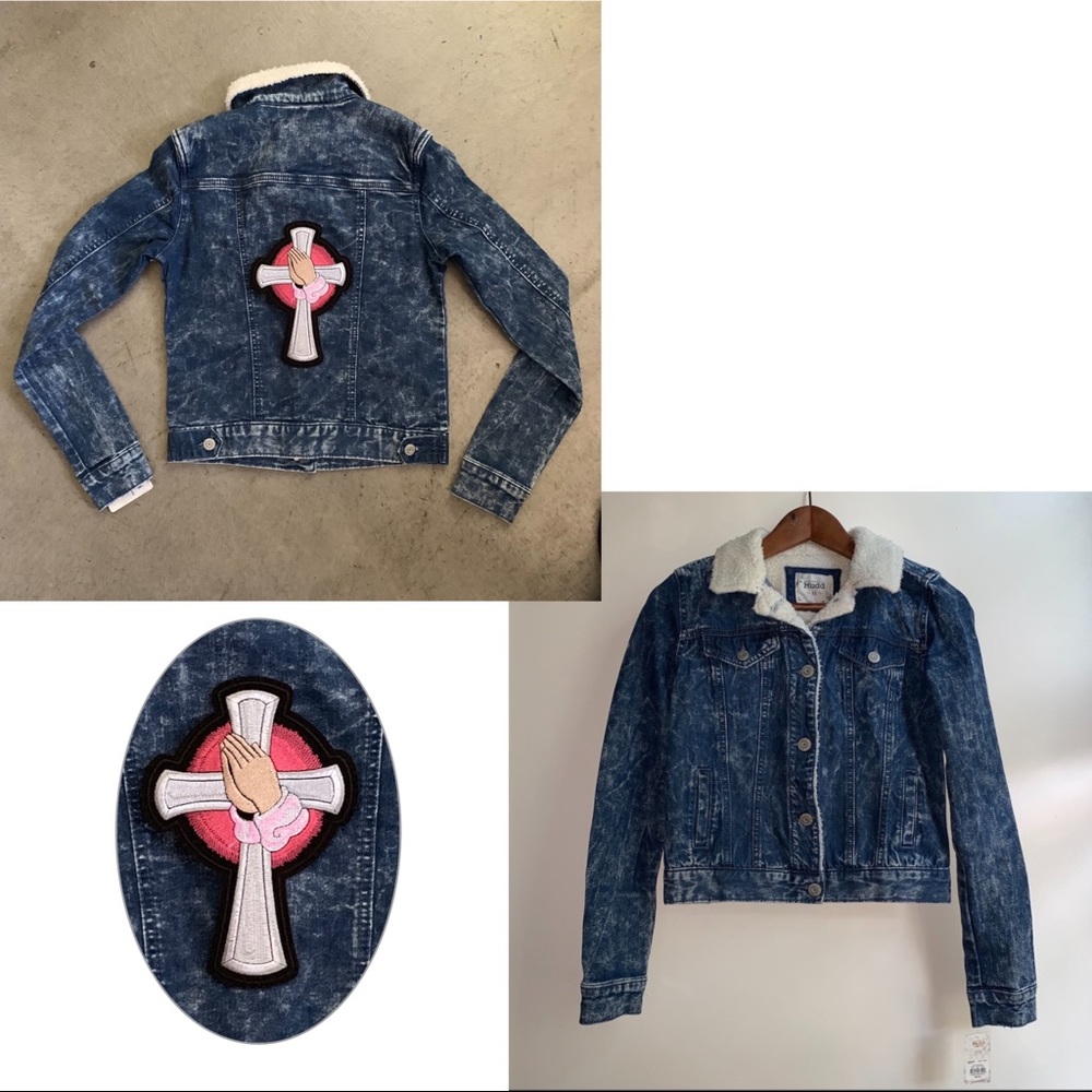 ONE OF A KIND Praying Hands Custom Jean Jacket